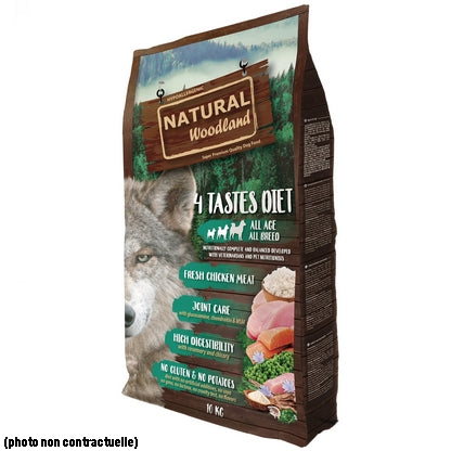Natural Woodland Chien 4 Tastes Diet Poulet Frais, Dinde, Saumon Et Thon 15kg