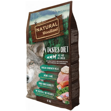Natural Woodland Chien 4 Tastes Diet Poulet Frais, Dinde, Saumon Et Thon 10kg