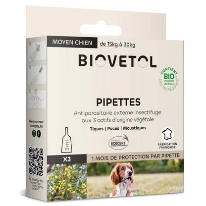 Biovetol Pipettes Antiparasitaire Chien Moyen De 15kg A 30kg